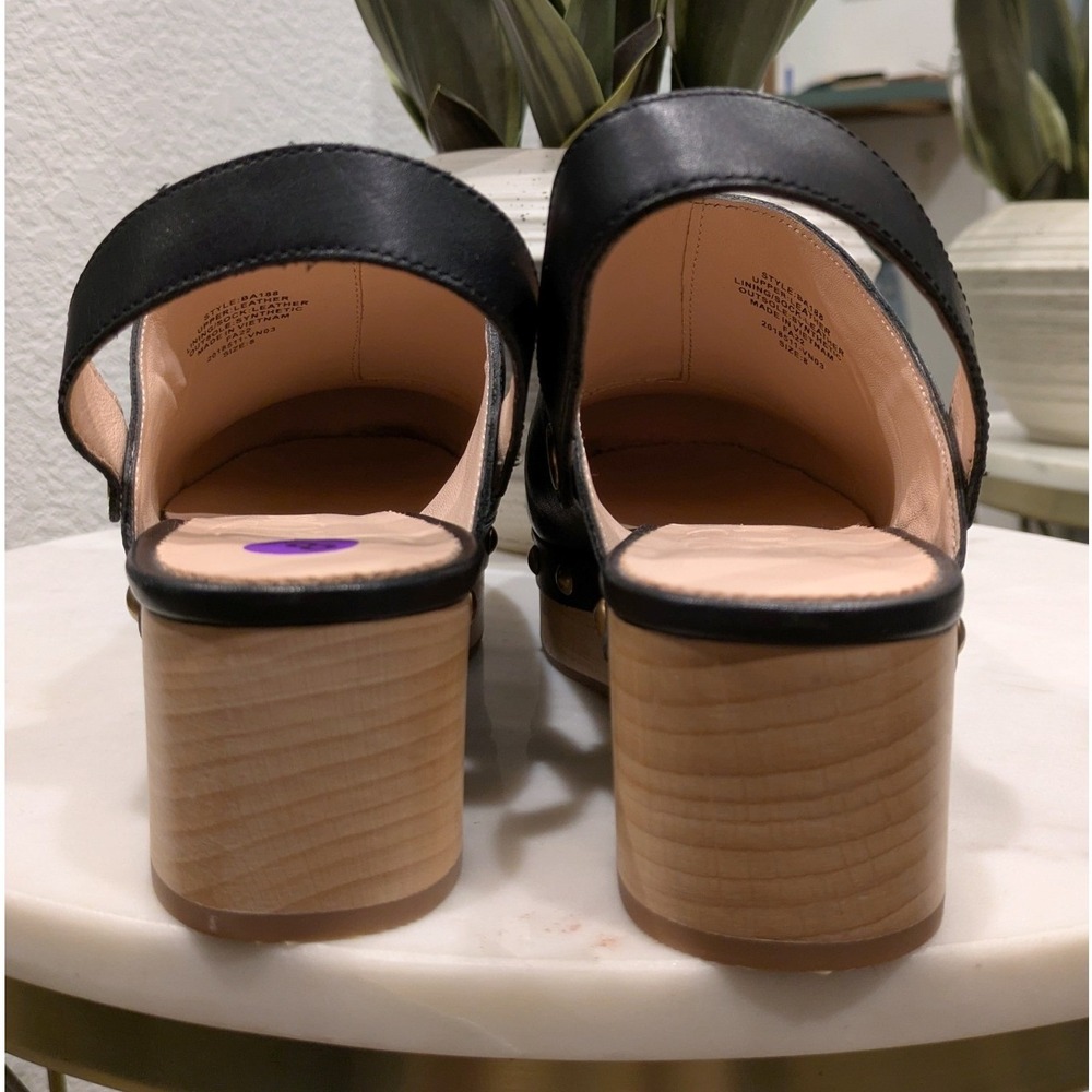 J.Crew Convertible Slingback Clog Size 8 Black Leather Studded Wooden Heel BA138 - Picture 4 of 6
